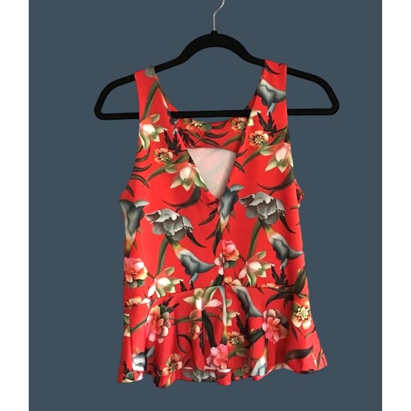 ALEXIA ADMOR- WOMENS RED FLORAL PREPLUM ZIP-UP CLOSURE TOP SIZE SMALL - Picture 3 of 6